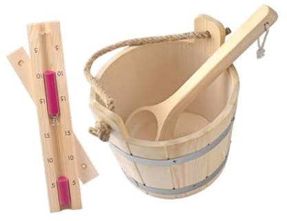 TWISAXC Secchio per sauna in legno biologico da 5 litri con mestolo e timer a clessidra per creare un da spa. Set di accessori per sauna in legno, kit di