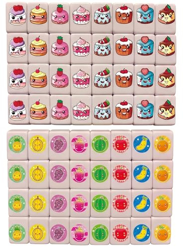 Bemonew Mahjong, set da gioco Mahjong da 65 pezzi, piastrelle di cartoni animati con cibo carino, gioco da tavolo portatile da 24 mm per riunioni di famiglia e viaggi