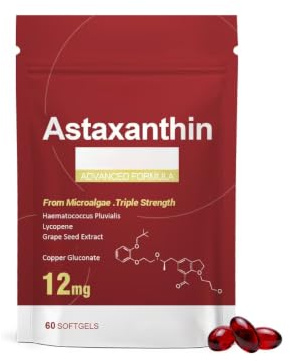 Astaxantin 12mg – färsk källa från mikroalger för antioxidanter, 60 tal | 12mg från Haematococcus pluvialis. Med lykopen, druvkärnor och vitamin E. Stödjer ögon, leder och hud