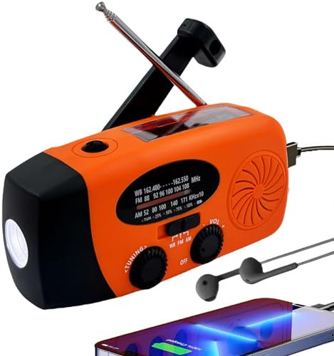 7400mWh Weather Emergency Radio, Portable Solar AM/FM/NOAA Hand Crank Radio, Cell Phone Charger with SOS, 1W LED Flashlight, Headphone Jack, Power for Emergency Preparedness (2000mAh Orange)