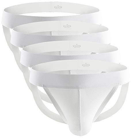 Billtop Men's Jockstrap Mesh Pouch Athletic Supporters Underwear, 4 Pack White, XX-Large
