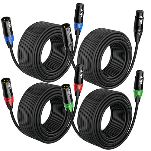 AQOOL XLR Cables 25ft, XLR Male to Female Microphone Cable 25 feet 4 Pack, Gold-Plated 3-Pin XLR Speaker Cable Balanced Mic Cord