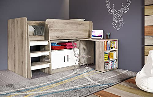 Cameretta Completa a Soppalco Scrivania con Mensole 2 Ante Letto Singolo Moderna Camera da Letto Bambini CCI5
