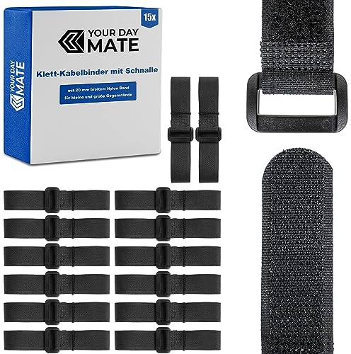 Sangle scratch Réutilisable avec Boucle pour Organiser les Câbles, 15 Pièces, L 25 x l 2 cm, Noir, Matériau Nylon, Bande-nylon Solide, Bande de Serrage Refermable, Sangles de câbles