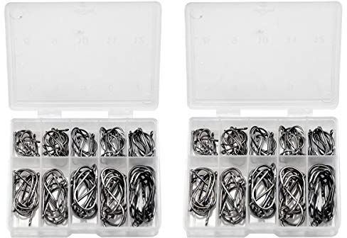Cozlly Angelhaken, 200 Stück Kohlenstoffstahl Angelhaken Set in 10 Größen, Angelhaken mit Widerhaken, Angelhaken mit Öse, Angelzubehör mit Kunststoff Organizer Box (3# - 12#)