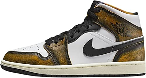 NIKE Air Jordan 1 Mid SE Mens Shoes, Black/Taxi-white-sail, 9 UK