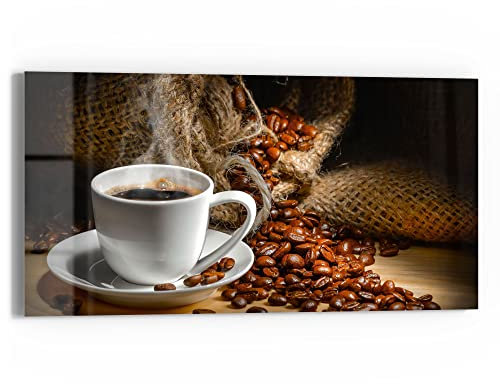 DEQORI Glasbild Echtglas | Motiv Bildlicher Kaffeegenuss | horizontal einteilig 60x30 cm | schöne Dekoration | Wandbild für Wohnzimmer, Schlafzimmer, Flur & Küche | moderne Wanddeko