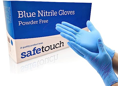 Gants en nitrile Just Health | Sans poudre, sans latex, ambidextres, jetables, flexibles et résistants | Utilisation polyvalente | Gants en nitrile bleus | 100 pièces - L