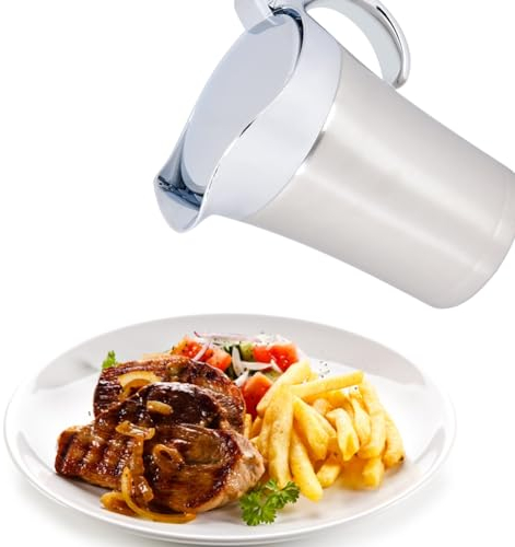 Insulated Sauce Pot, 750ml Stainless Steel Thermal Double Wall Gravy Boat Jug - Restaurant Serving for Cream, Milk (Large)
