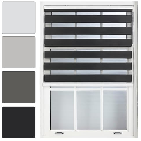 FURNISHED Day and Night Roller Blinds Zebra Blind Black, 220W x 165L cm
