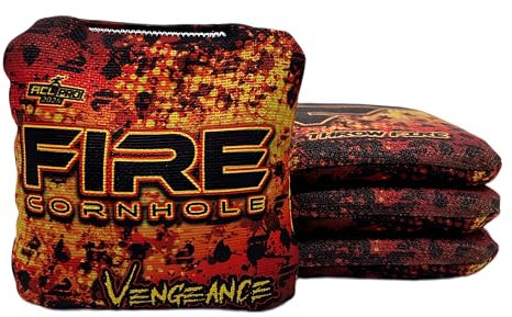 FIRE CORNHOLE Sacs de cornhole | Approuvés ACL Pro | Résistants aux intempéries | Taille et poids réglementaires | Série Vengeance | Lot de 4 | Fabriqués aux États-Unis (orange sang)