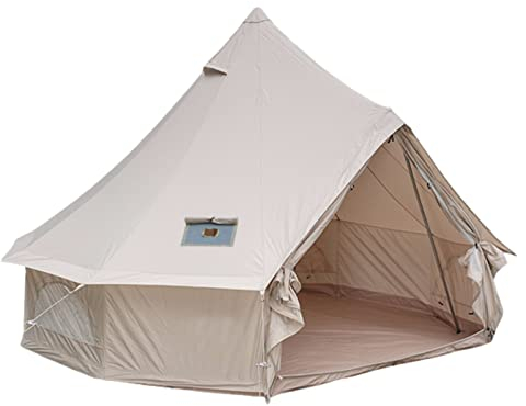 RajoNN Zelt, Jurte, Zelt, Camping, gemütliches Haus, für den Außenbereich, wasserdicht, für Vier Jahreszeiten, Familiencamping, Glockenzelt aus Baumwollsegeltuch mit Netztür und Fenstern