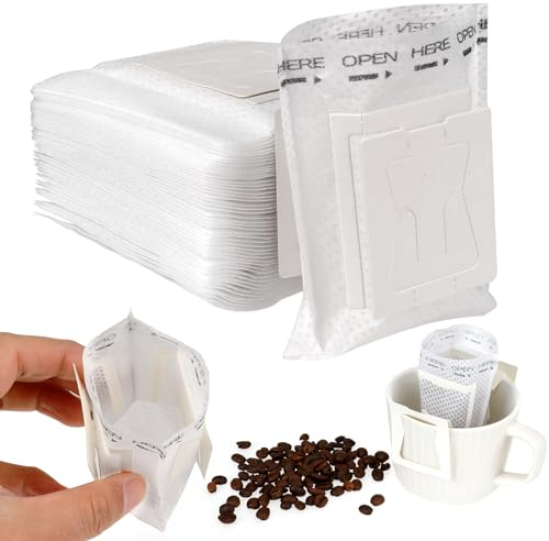 50 filtros portátiles de papel de café - Bolsas de filtro desechables para café y té con orejas colgantes para tazas, oficina en casa, camping, viajes