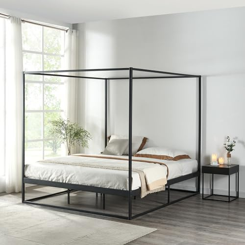 [en.casa] Himmelbett Kristianstad Metallbett 160 x 200 cm Doppelbett Bettgestell mit Lattenrost Bettrahmen Ehebett Schwarz