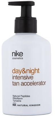 NIKECOSMETICS - Potenciador del Bronceado Corporal Tan Accelerator Monoi Vibes Day&Night 250 ml, con Manteca de Karité, Hidratante, Aporta Elasticidad y Suavidad, Ligera, Fórmula Vegana