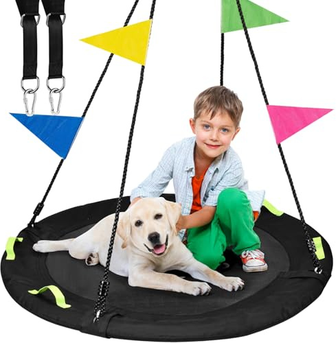 HeyZoo Tree Swing, Saucer Flying Swing 40 Inch for Kids, 900lbs Weight Capacity, with Adjustable Hanging Straps, Swing Sets for Backyard, for Indoor and Outdoor Playground, Black