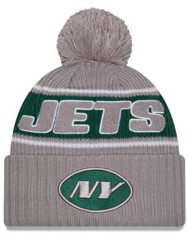 New Era New York Jets NFL 2024 Sideline Sport Knit Grau Bommelmütze - One-Size