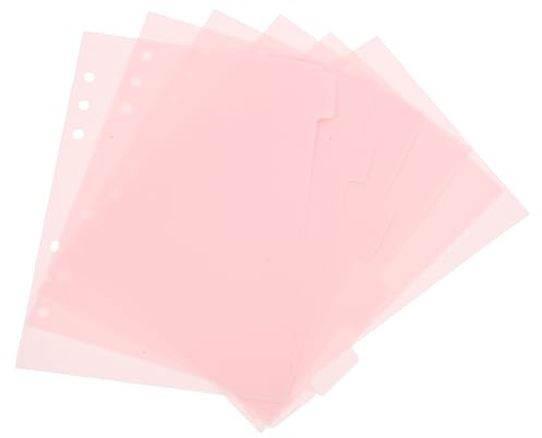 Operitacx Juego de 6 separadores para carpetas en color rosa, para bolsillos A5, separador de registros con 6 agujeros, duradero, separadores de índice de plástico, para carpetas A5