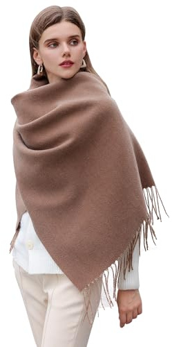 Longwu Bufanda de invierno para mujer, chal de pashmina cálido, reversible, color grande, regalos para mujer, moca, Talla única
