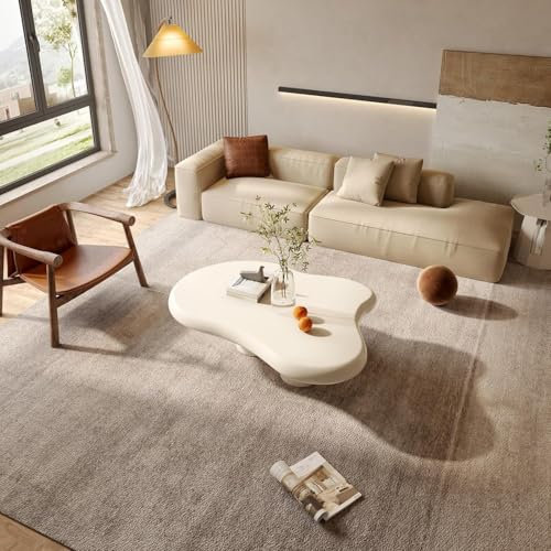 WLHOZ Table Basse en Forme de Nuage Moderne Blanc Crème - Petite Table Centrale de Décoration avec 3 Pieds pour Salon et Balcon Intérieur (Beige)