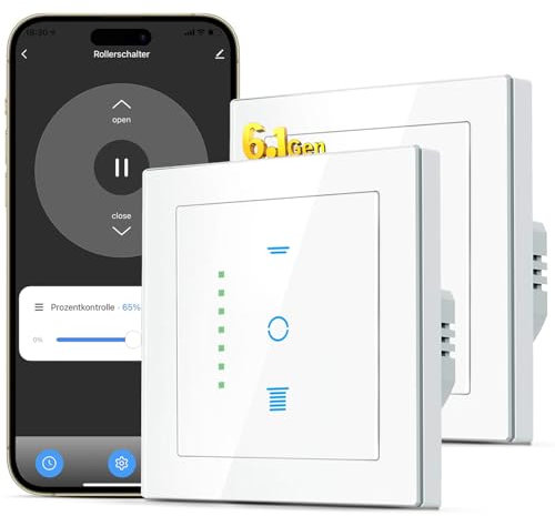 SMARTERCURRY Interruptor de persiana enrollable WLAN [6.1Gen], interruptor inteligente temporizador, seguridad para niños, control de persianas enrollables compatible Alexa/Google, 2 Piezas | Blanco