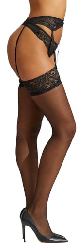 Ann Summers Glossy Stockings & Lace Suspender Belt Set – Sheer Hosiery Lingerie for Women, Elegant Lace Trim Garter Belt & Thigh‑High Stockings