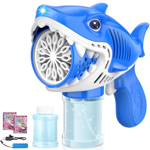 Aooess Toys for 3+ Year Old Boys: Automatic Bubble Machine Gun for Kids Gifts for Age 3 4 5 6 7 8 Year Old Children Bubble Blower Toys Birthday Party Presents Bubble Makers (Blue Shark)