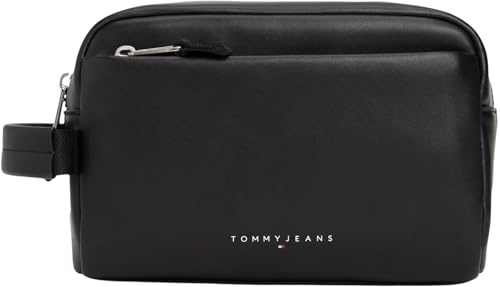 TOMMY JEANS TJM Linear AM0AM13692 - Borsa da bagno da uomo, in pelle, taglia unica, colore: Nero, Nero (Nero), One Size