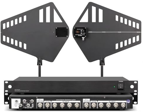 Vituord Amplificador De Señal De Micrófono Inalámbrico, Distribución De Antena UHF con 2 Paletas De Antena Direccional Activa, 8 Puertos De Entrada/Salida, Rango De Frecuencia De 400-950 MHz