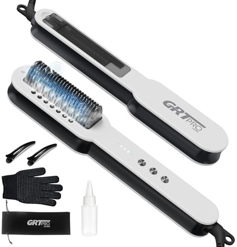 Piastra Capelli Spazzola Lisciante Per Capelli Hydro-Ionica, Piastra per Capelli Professionale Spazzola Lisciante 2-in-1, Antiscottatura a Calore Ceramica PTC, 3 Regolazioni di Temperatura (Bianco)