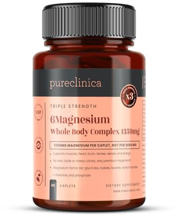 Triple Strength Magnesium Whole Body Complex 1350mg x 90 Caplets – 247mg Elemental Magnesium – 6 Superior Forms for Muscle, Heart, Brain & Bone Support – 3 Months Supply