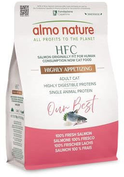 Almo Nature HFC Our Best - Croquettes pour Chat Adulte - Saumon Frais - Qualité HFC, sans Gluten, Monoprotéiné, Haute Appétence - Nourriture Sèche Complète - 300g