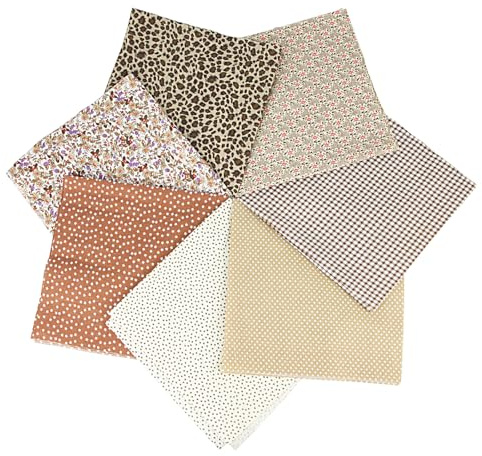 Luckwaii 7Pcs Fat Quarters Fabric Bundles 50cm X 50cm Cotton Bundle Quilting Craft Brown Fabric Squares Patchwork Fabrics for Sewing, Doll Clothes, DIY Crafts & Home Décor