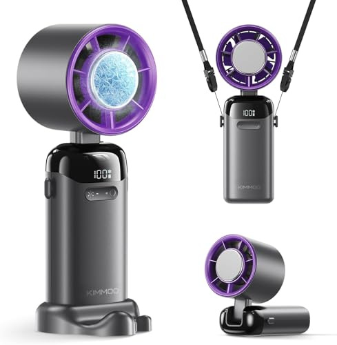 KIMMOO Ventilatore turbo portatile con refrigeratore di ghiaccio, potente 21.000 giri/min, velocità (1 a 199), fino a 14 ore di raffreddamento, ventilatore personale ricaricabile, piccolo ventilatore
