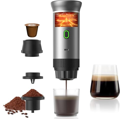 zxfcfo Portable Electric Espresso Machine for Travel, 3-In-1 Travel Coffee Maker for Coffee Powder, Coffee Maker Self-Heating with USB-C, with Ground Coffee & NS Capsule for RV, Hiking,Camping