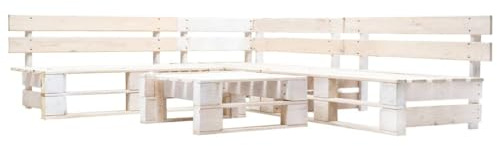Mhdvray Salon de Jardin Palette 4 Pièces en Pin Imprégné Blanc, Ensemble de Meubles Lounge Extérieur pour Terrasse et Balcon avec Table Basse et Banquette d'angle, 220 x 176 x 55 cm