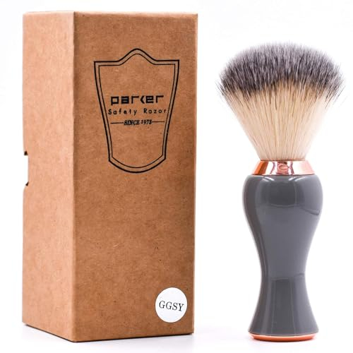 Parker Safety Razor Premium-Rasierpinsel mit synthetischen Borsten mit Ständer – Superweiche Borsten für empfindliche Haut – Deluxe-Griff in Grau und Roségold – Rasierpinsel für Herren und Damen