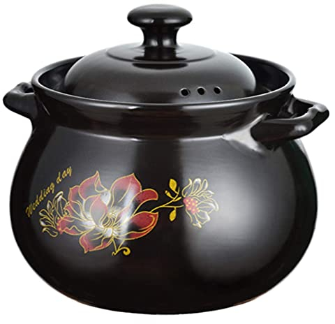 Hemoton Non-Stick Ceramic Casserole 2.8L Earthenware Clay Pot Stockpot with Lid for Stew Soup Steam Scratch Resistant (Black)