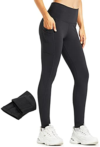 Libin Thermo Leggings Damen Winter Warm Thermoleggins Laufhose High Waist Wasserabweisend Thermohose Sportleggins Damen Lang mit Taschen, Schwarz, XL