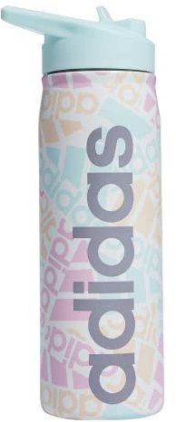 adidas 600 ML (20 oz) Straw Top Metal Water Bottle, Hot/Cold Double-Walled Insulated 18/8 Stainless Steel, Adi Multi Collage/Almost Blue/Grey, 20 Ounces