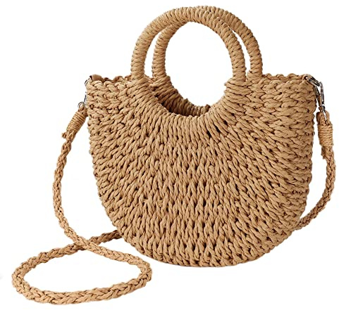 Youjaree Womens Small Straw Crossbody Handbag Handmade Woven Shoulder Bag Purse for Summer (Brown)