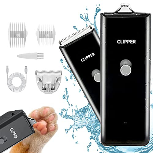 Dog Clippers Pet Hair Trimmer Low Noise Dog Grooming Kit,Black+Double Blade | Washable USB Rechargeable Cordless Electric Pet Feet Hair Trimmer for Cats Dogs, with Wide & Narrow Ceramic Blade,6000rpm