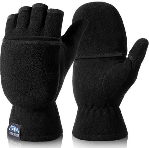 Convertible Fingerless Gloves for Men – Winter Thermal Fleece Mittens with Flip Cover – Warm Half Finger Gloves for Work, Fishing, Driving, Running