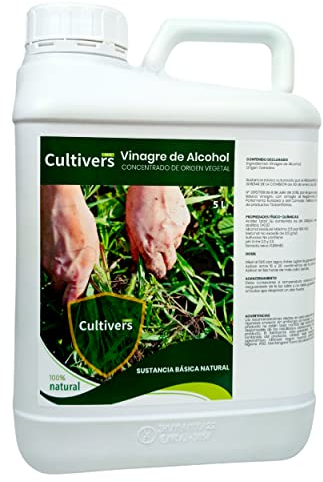 CULTIVERS Vinagre de Alcohol 5 L. Herbicida 100% Natural. Elimina las malas hierbas. Limpiador de Sistemas de Riego. Fungicida y Bactericida Natural Regulador de pH