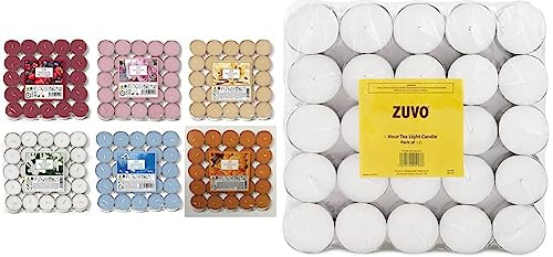 Aladino 150 Tea Lights Candles Scented Tealights- 25 x 6 Scents Mixed Pack & Cinnamon & Tea Lights Candles 4 Hour Burn (100 Pack) - White t Lights - Unscented 3.8 x 2.3 cm - 4hr - Zuvo