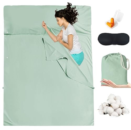 BREENHILL Doppelschlafsack aus Baumwolle, Camping-Bettlaken & Reise-Bettlaken, Hostels & Reisen, Schlafsack für Rucksackreisen, Hotels, leicht, Camping-Schlafsack-Einlagen mit Reißverschluss, bequem,