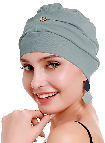 osvyo Chemo Headwear for Women Cancer Hairloss Hat - Cotton Lightweight Headwear,Light Blue Grey