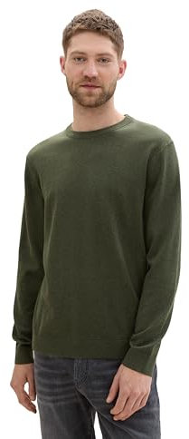 TOM TAILOR Herren Basic Crewneck Pullover aus Baumwolle, 36230 - Rosin Green Melange, XL