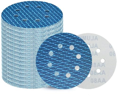 GZKTY 80 Discos Lija 125mm 100 Grano | 8 Agujeros Extracción Polvo | Papel Abrasivo para Desbaste Profundo en Madera | Compatible con Lijadoras Orbitales/Excéntricas