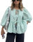 WangsCanis Damen Mode Oberteil mit Schößchen Vorne zum Binden Y2K Hemd Puffärmel Schnürung Schleife Rüschensaum Babydoll Krawatte Blusen (Grün Gestreift, XL)